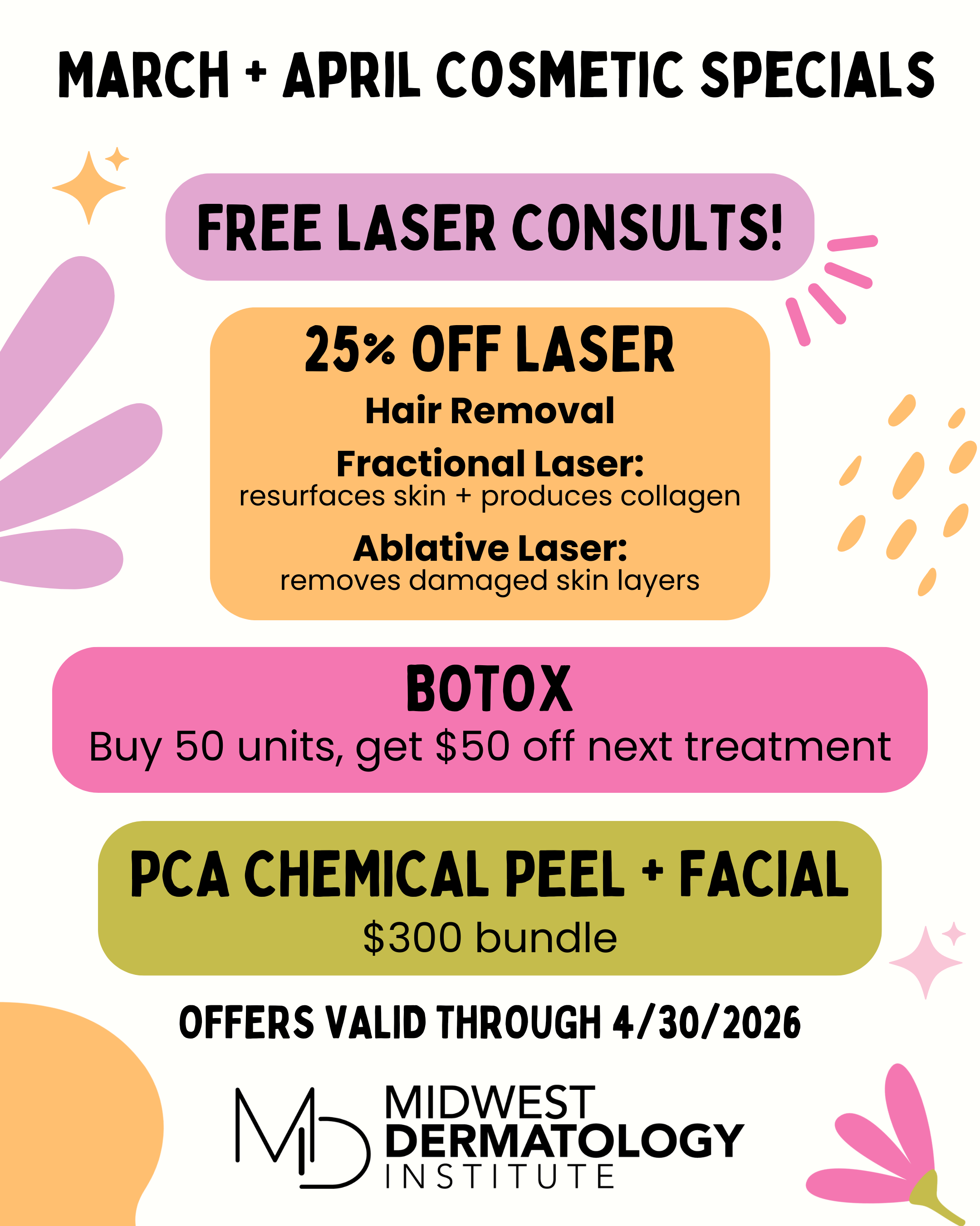 march/april cosmetic specials mdi